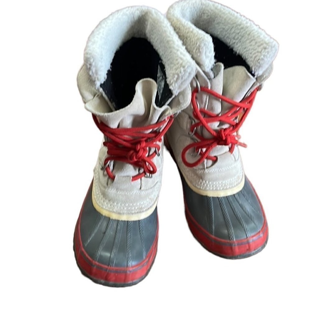 SOREL womens light grey and red leather snow-boots size 7 womens